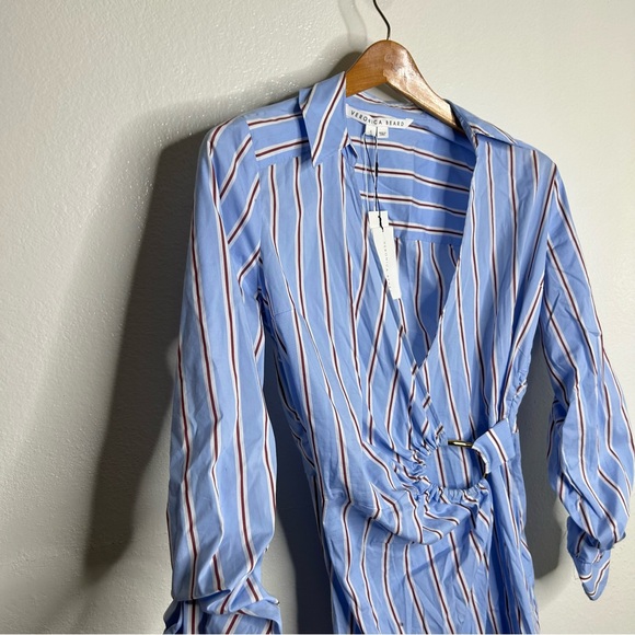 NWT Veronica Beard Afton Shirt Wrap Dress Striped Blue Size 2 - Picture 10 of 15